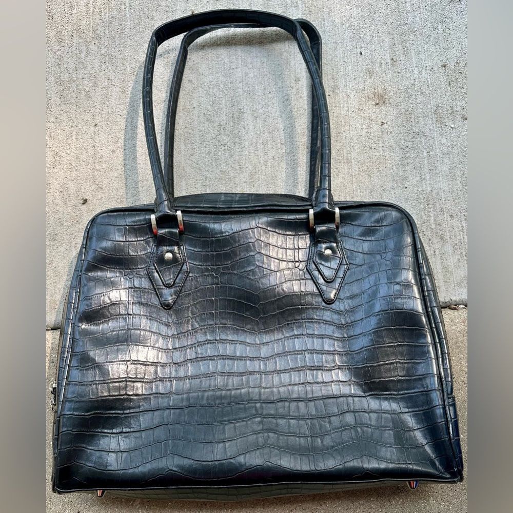 Leather Mobile Edge Laptop Bag. Black Red Heavy Duty Shoulder Bag